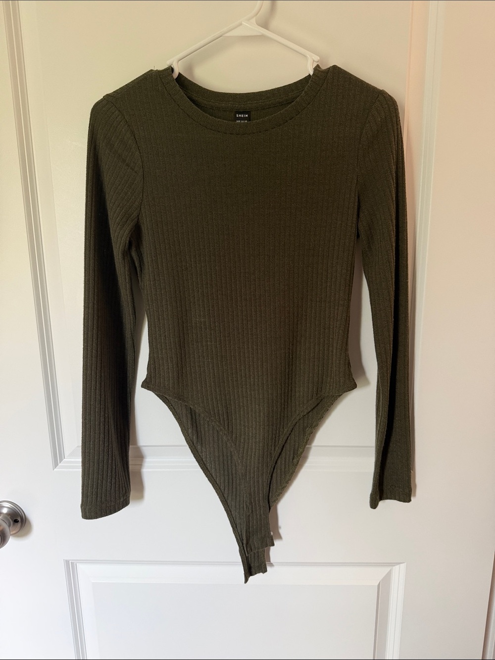 SHEIN Olive Green Ribbed Long Sleeve Bodysuit